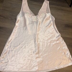 Vintage Val Mode Lingerie Peignoir Pink Mini Slip Dress Embroidered Large